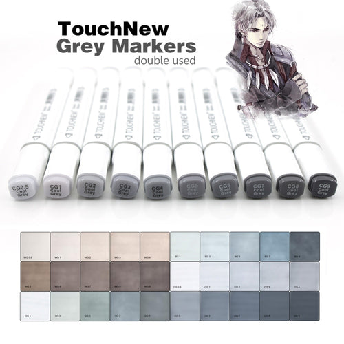 Touchnew Marker Pen  6/12/30 Grey Colors Art Markers Double-Tip