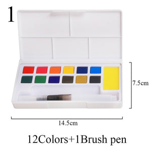12/18/24/36 Colors Portable Travel Solid Pigment Watercolor Paints Set With Water Color Brush Pen