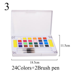 12/18/24/36 Colors Portable Travel Solid Pigment Watercolor Paints Set With Water Color Brush Pen