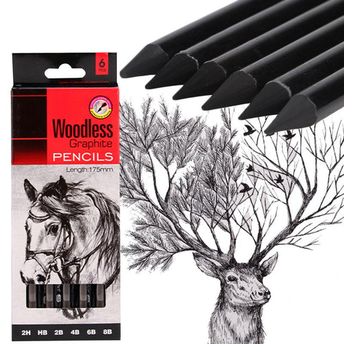 6-Pack Sketch Drawing Pencil Set Woodless Graphite Pencils 17.5cm 2H HB 2B 4B 6B 8B