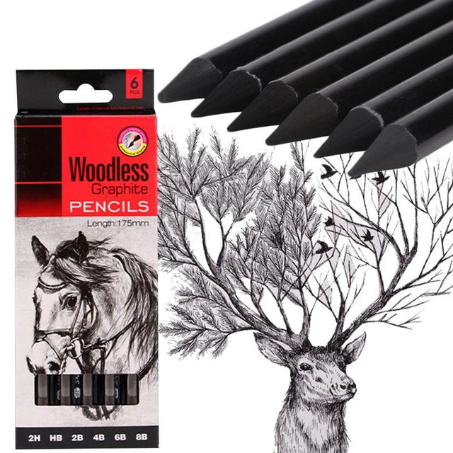 6-Pack Sketch Drawing Pencil Set Woodless Graphite Pencils 17.5cm 2H HB 2B 4B 6B 8B