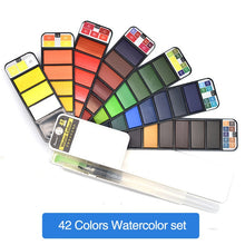 Load image into Gallery viewer, 42 Colors Solid Watercolor Paint Set With Water Brush Pen