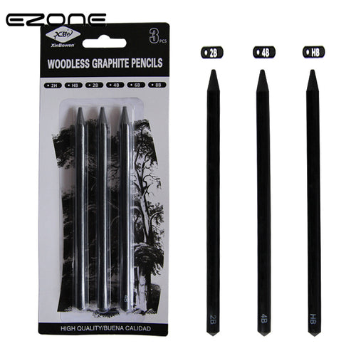 EZONE 3PCS Professional Pure Carbon Sketch Pens 2B/4B/HB Woodless Charcoal Pencil